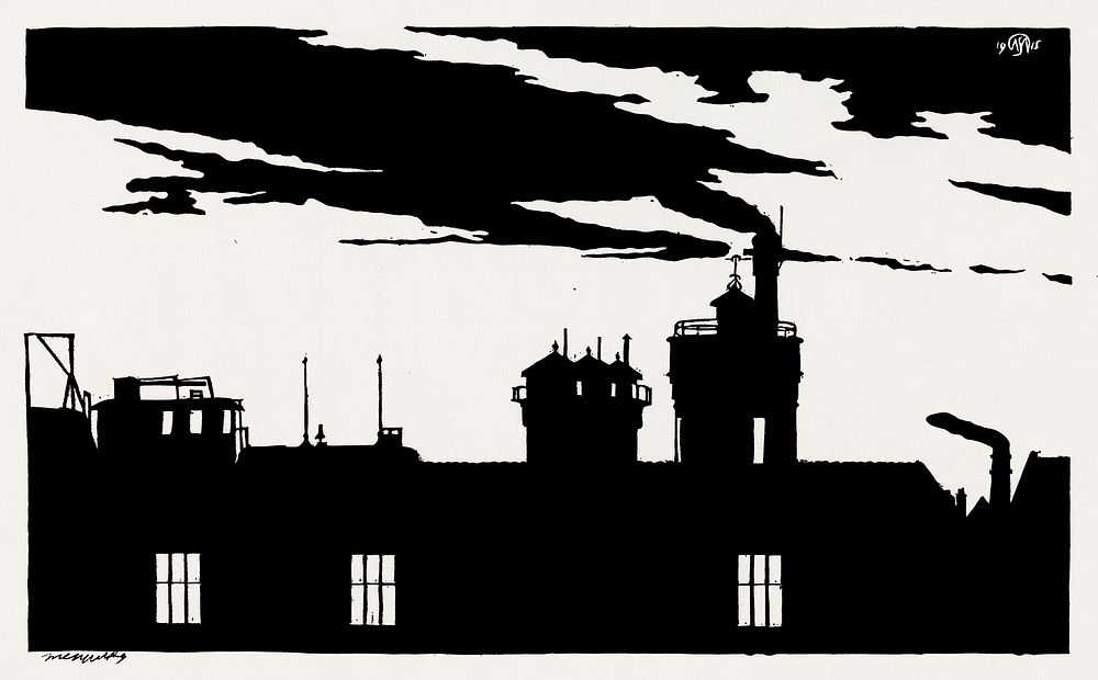 Silhouette Oostergasfabriek (Silhouet Oostergasfabriek) (1915) print in high resolution by Samuel Jessurun de Mesquita.…