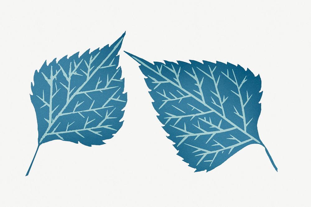 Vintage blue leaves psd art print illustration, remix from artworks by Samuel Jessurun de Mesquita