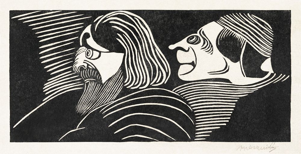 Two male heads (Twee mannenkoppen) (1918) print in high resolution by Samuel Jessurun de Mesquita. Original from The…