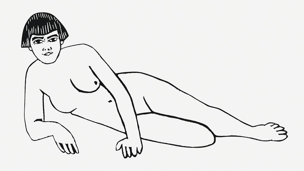 Vintage nude woman drawing illustration, remix from artworks by Samuel Jessurun de Mesquita