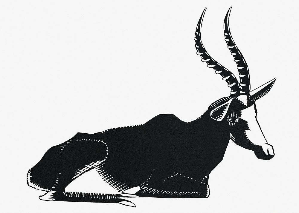 Vintage blesbok animal art print, remix from artworks by Samuel Jessurun de Mesquita