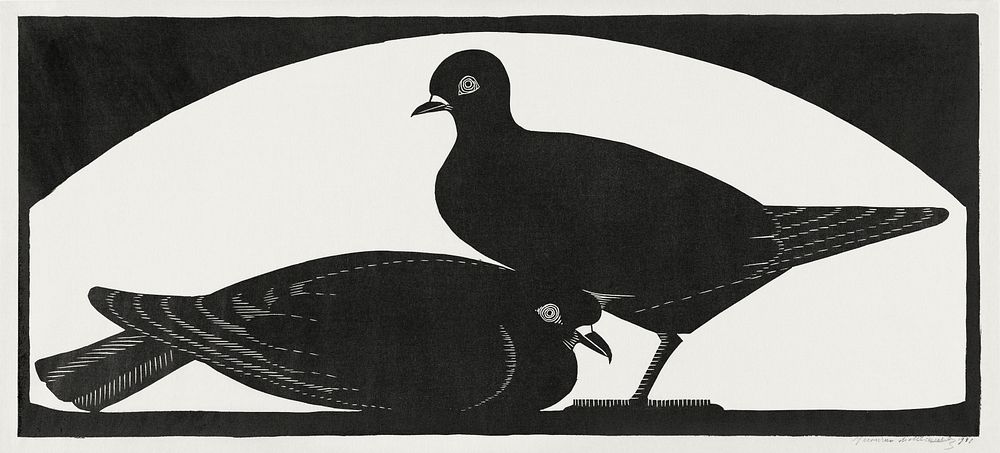 Two pigeons (Twee duiven) (1931) print in high resolution by Samuel Jessurun de Mesquita. Original from The Rijksmuseum.…