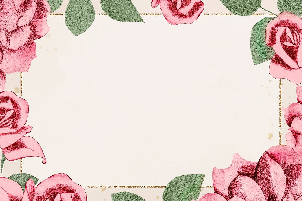 Vintage pink roses psd frame illustration, remix from artworks by Samuel Jessurun de Mesquita