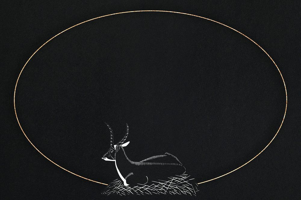 Vintage waterbuck psd frame animal art print, remix from artworks by Samuel Jessurun de Mesquita