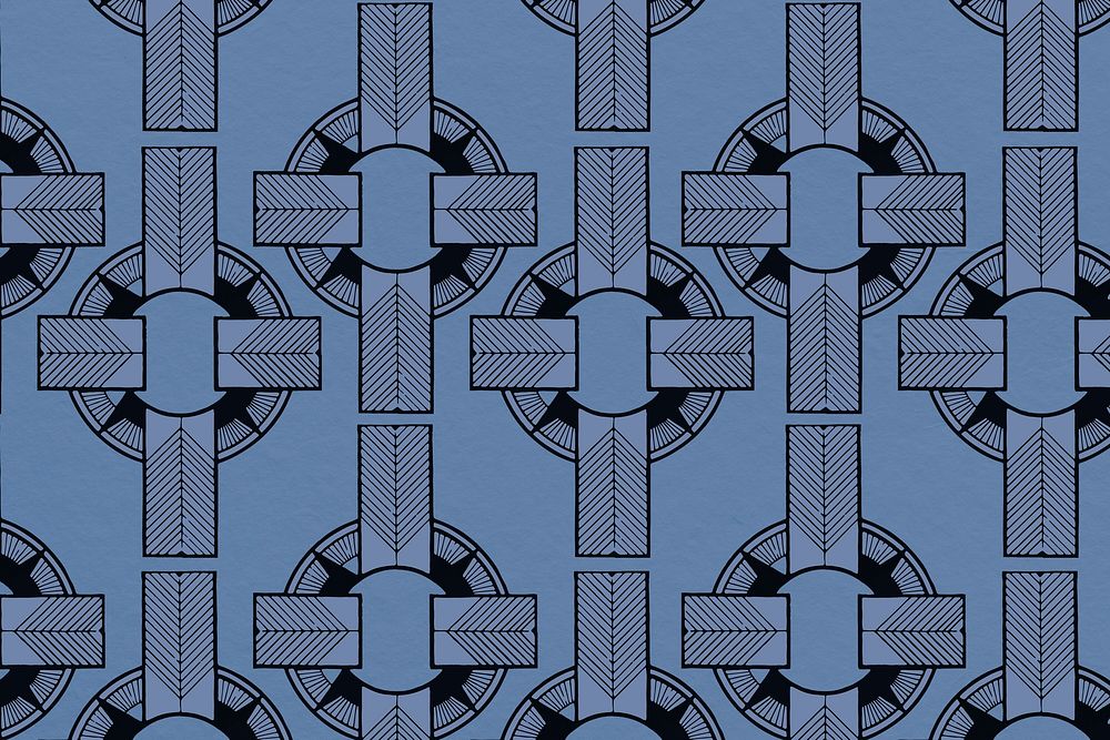 Vintage blue geometric gatsby pattern, remix from artworks by Samuel Jessurun de Mesquita