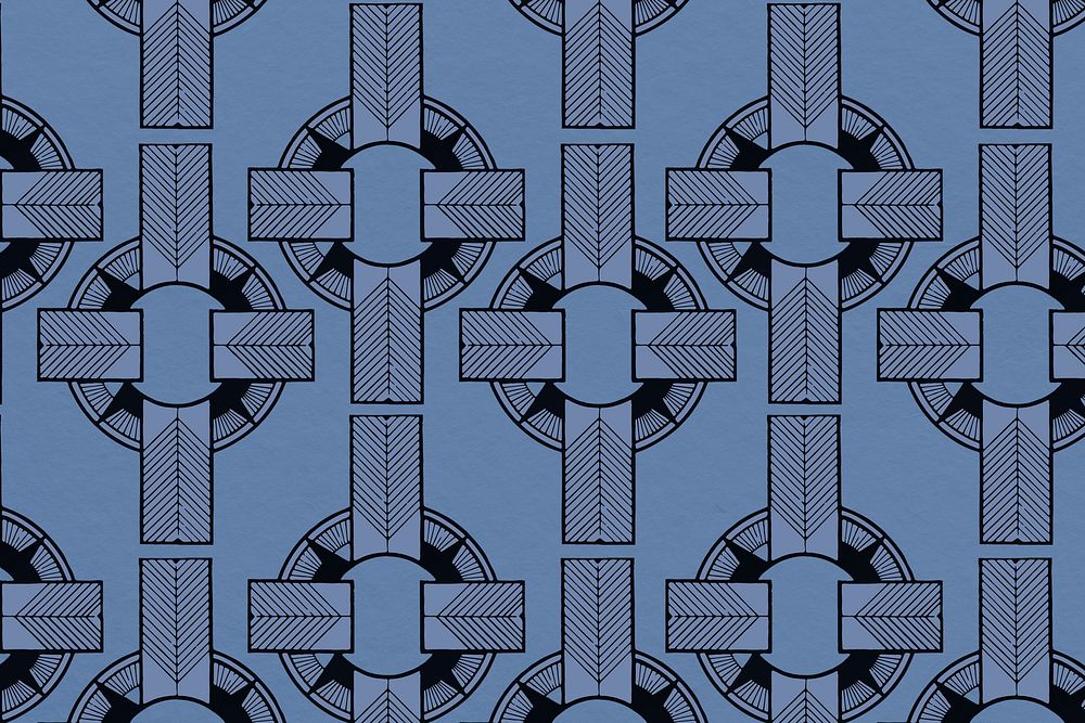 Vintage blue geometric gatsby pattern psd background, remix from artworks by Samuel Jessurun de Mesquita