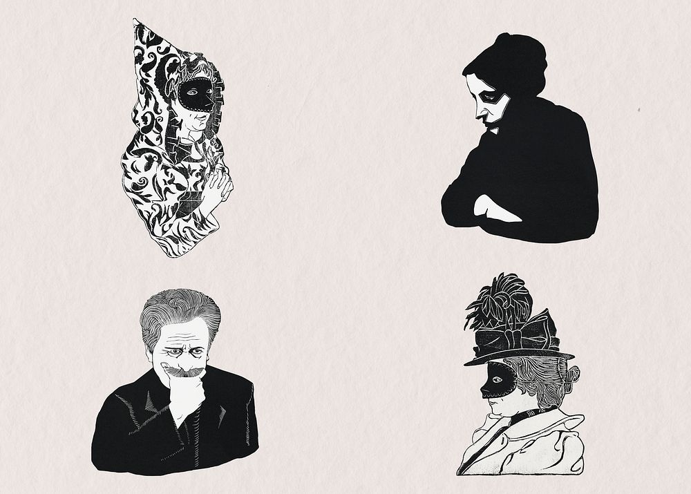Vintage people portrait art print set, remix from artworks by Samuel Jessurun de Mesquita