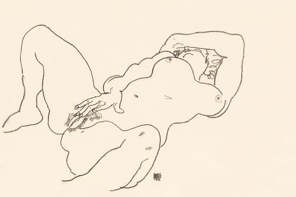 Vulgar woman touching herself. Reclining Nude (1918) by Egon Schiele. Original female line art drawing from The MET museum.…