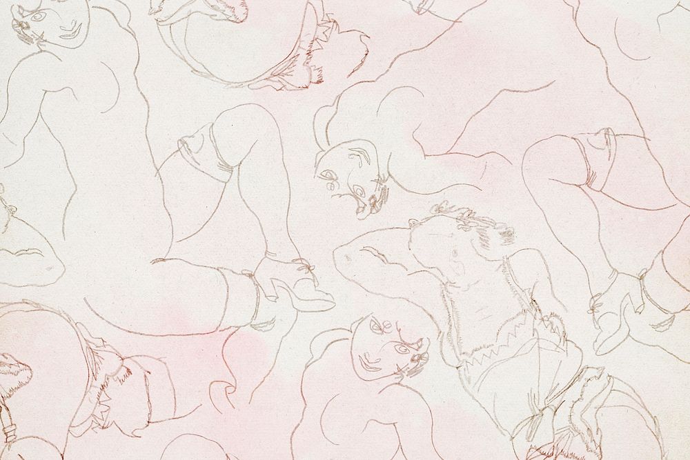 Women drawing patterned background psd remixed from the artworks of Egon Schiele.