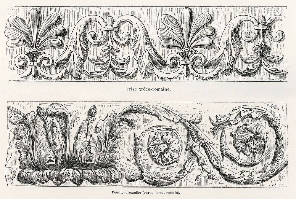 Greek-Roman motifs.  Digitally enhanced from our own original 1888 edition from L'ornement Polychrome by Albert Racine…