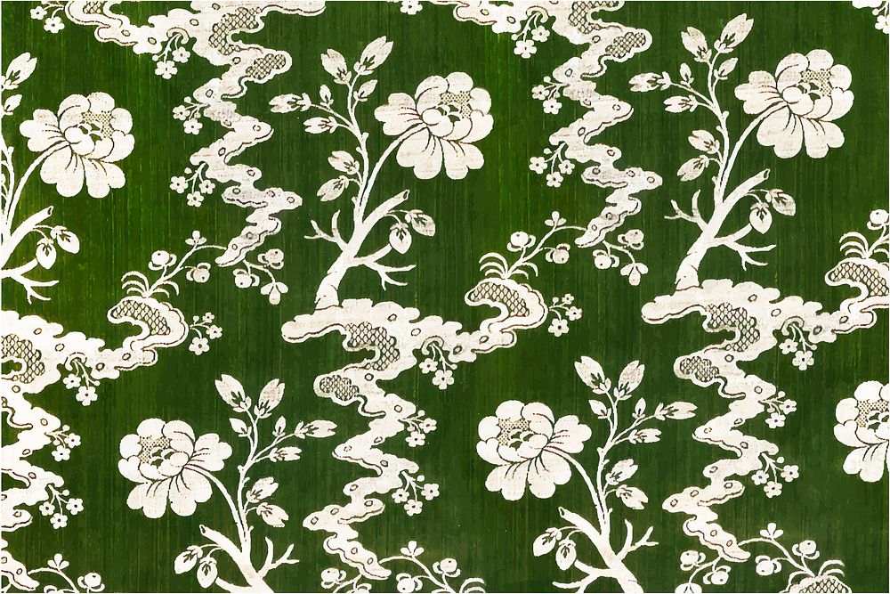 Blooming flowers vector green pattern background vintage style