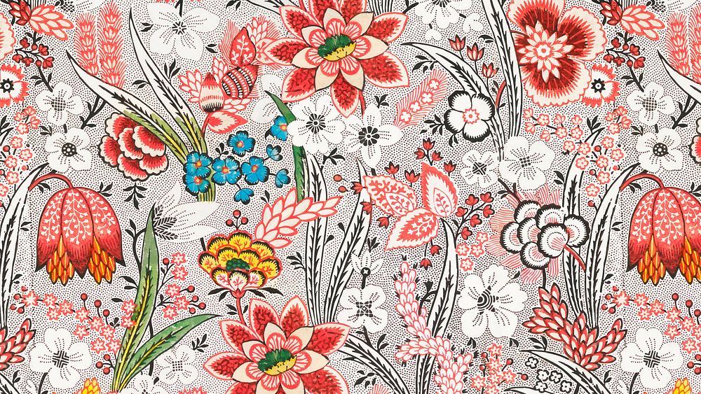 Flowers pattern desktop wallpaper, botanical pink background 