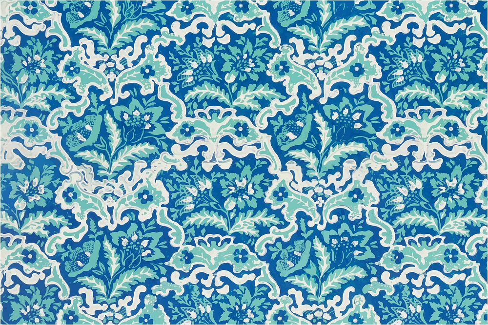 Blooming flowers vector blue pattern background vintage style