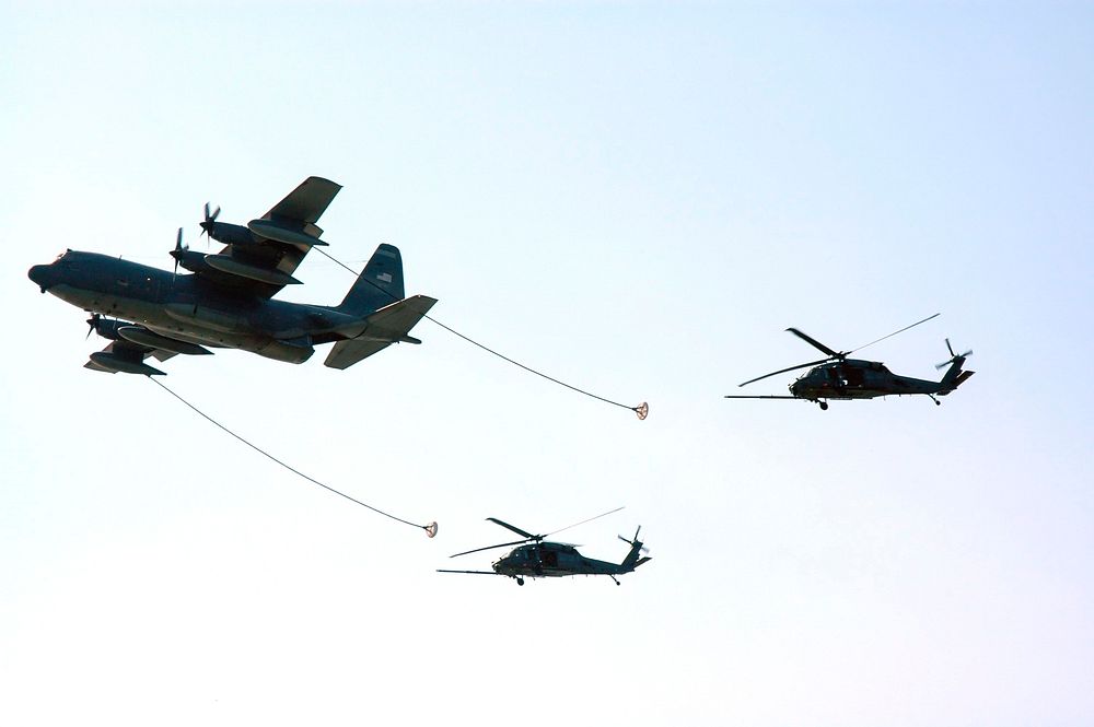 Part of the U.S. Air Force 920th Rescue Wing puts on a demonstration of in-air refueling during the World Space Expo aerial…