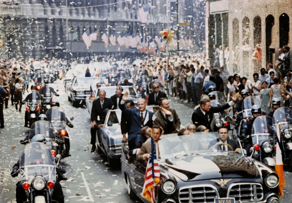 New York City welcomes Apollo 11 crewmen in a showering of ticker tape down Broadway and Park Avenue in a parade termed as…