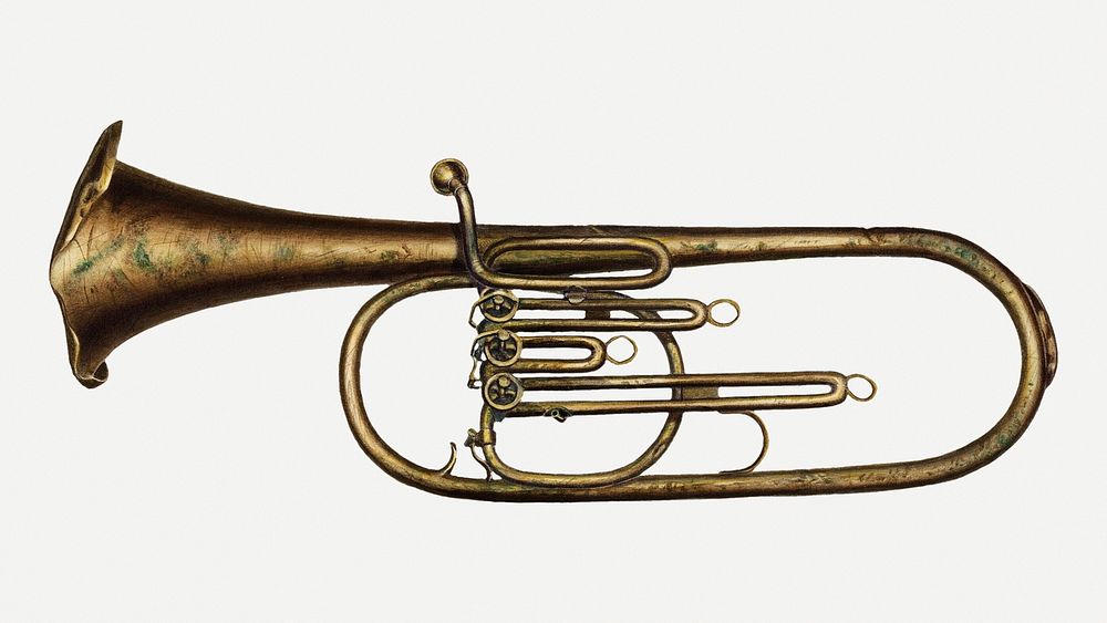 Vintage baritone horn psd illustration, remixed from the artwork by Edward L. Loper