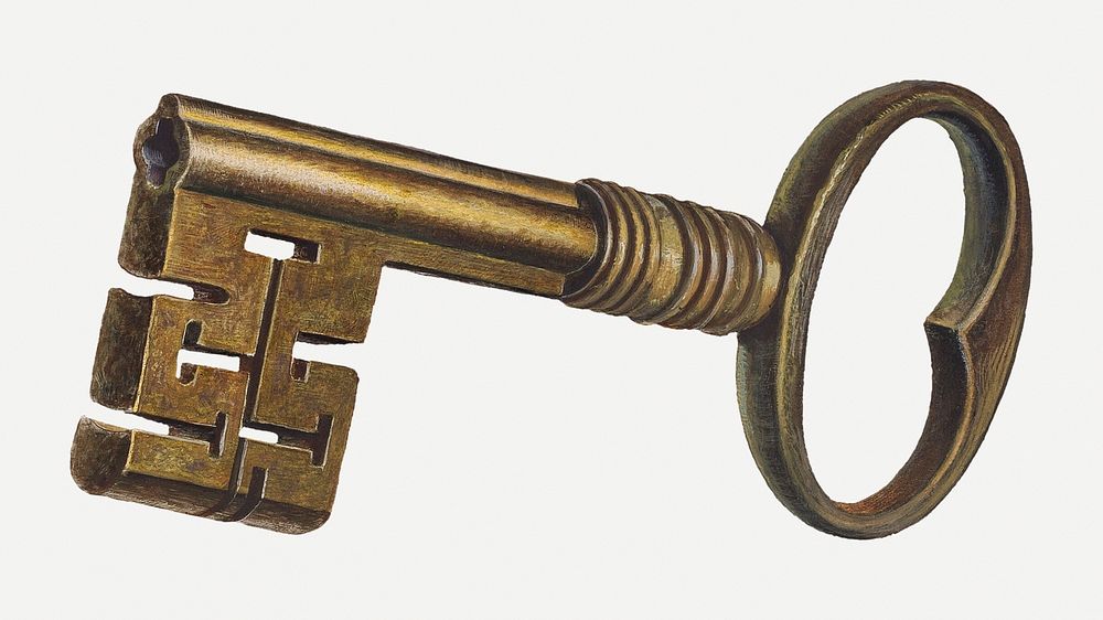 Vintage brass key psd illustration, remixed from the artwork by D.J. Grant