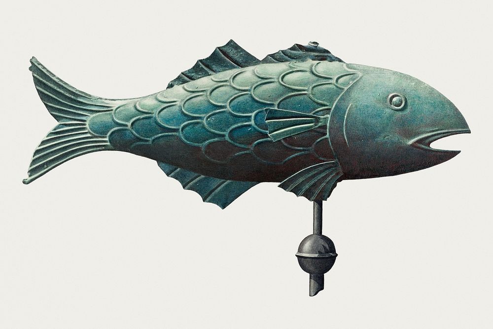 Vintage fish psd weather vane, remixed from artworks by unknown American 20th Century artist