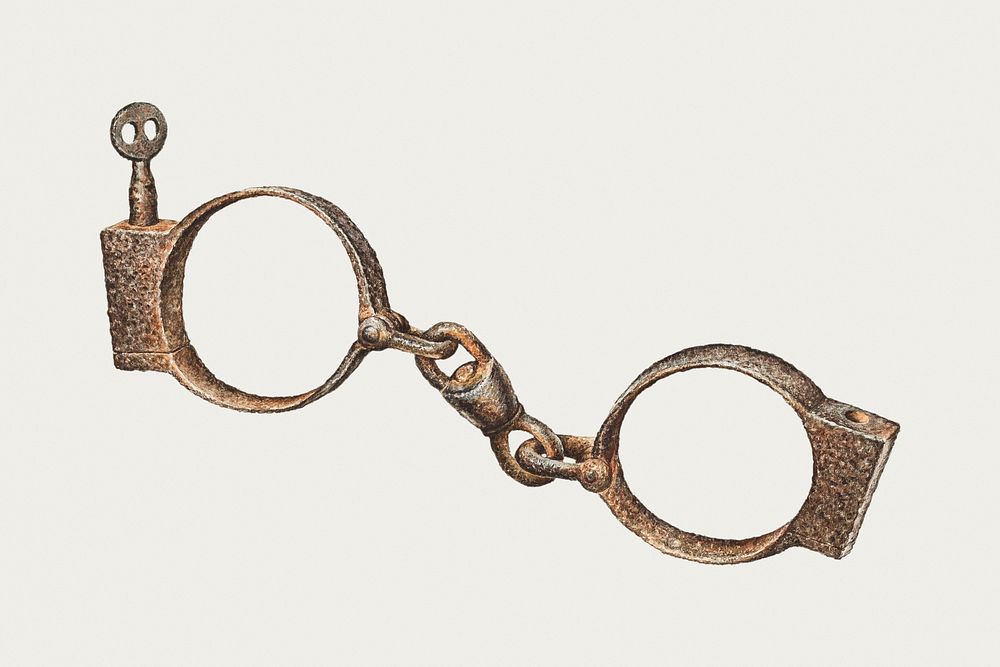 Vintage handcuffs psd illustration, remixed from the artwork by Stanley Mazur