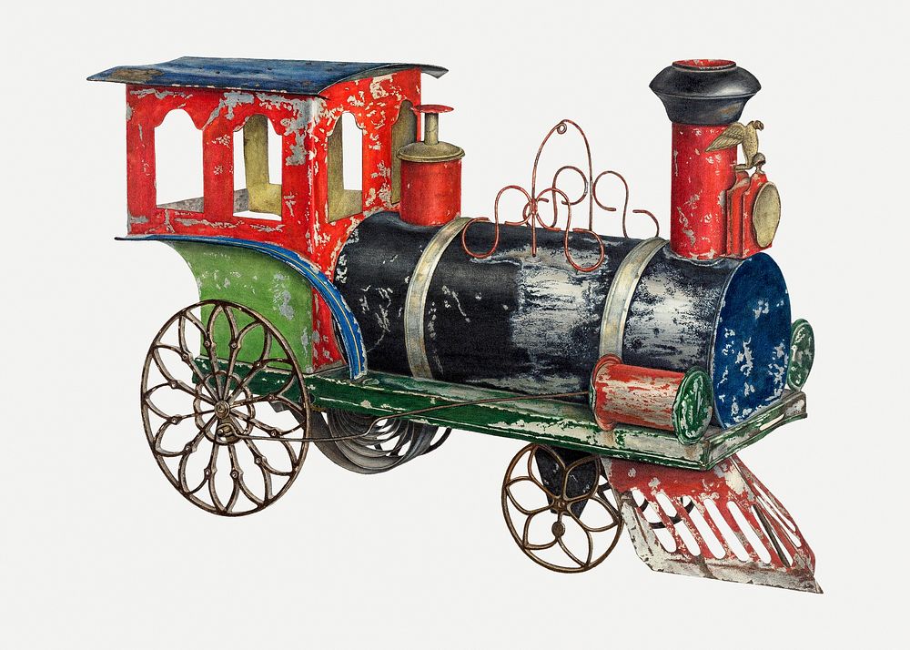 Vintage toy locomotive psd illustration, remixed from the artwork by Charles Henning