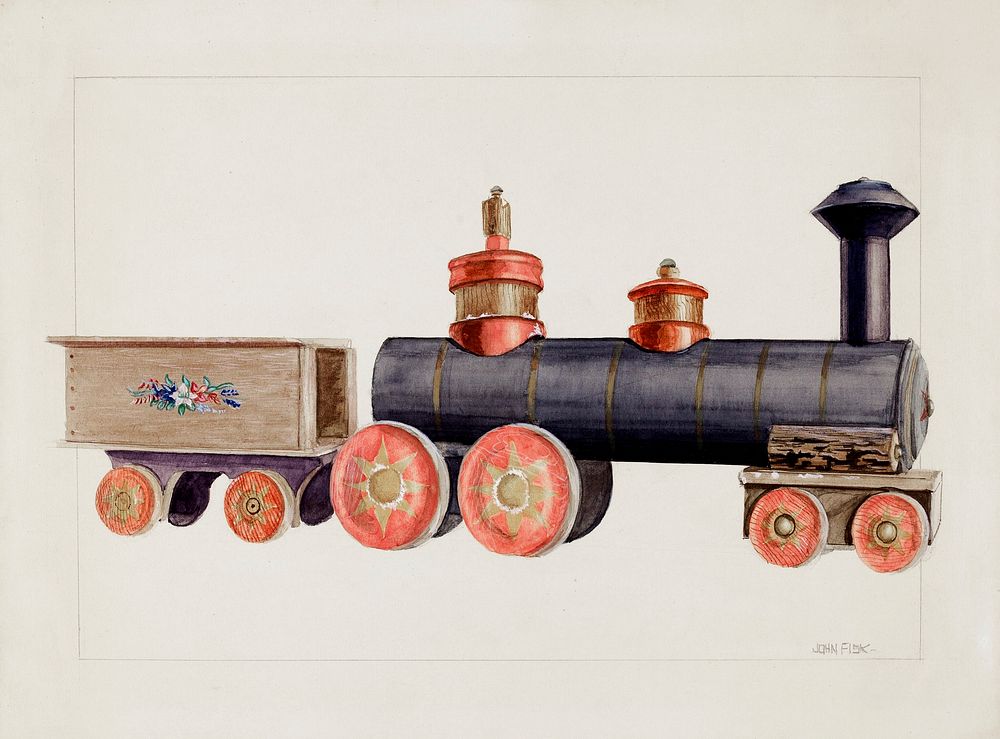 Toy Locomotive (ca.1936) by John Fisk. Original from The National Gallery of Art. Digitally enhanced by rawpixel.