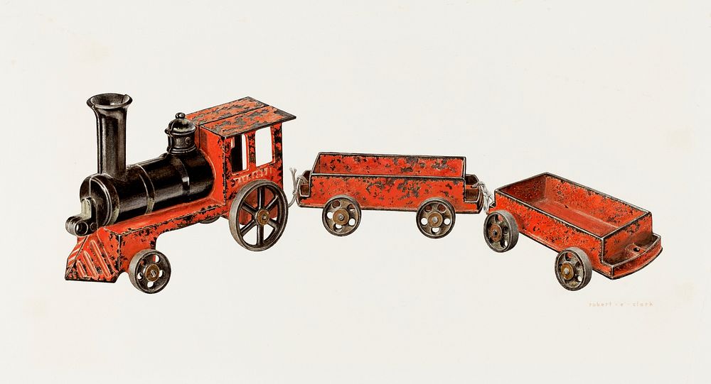 Toy Train (ca.1940) by Robert Clark. Original from The National Gallery of Art. Digitally enhanced by rawpixel.
