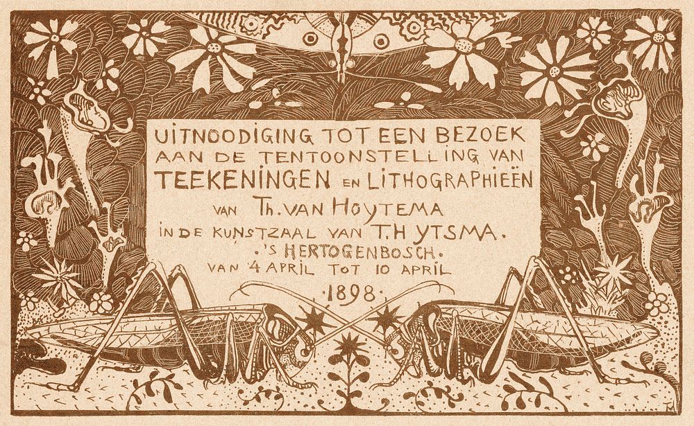 Uitnodiging met twee sprinkhanen (1898) print in high resolution by Theo van Hoytema. Original from The Rijksmuseum.…