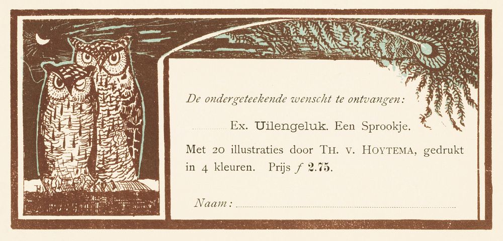 Bestelkaart voor Uilengeluk (1895) print in high resolution by Theo van Hoytema. Original from The Rijksmuseum. Digitally…