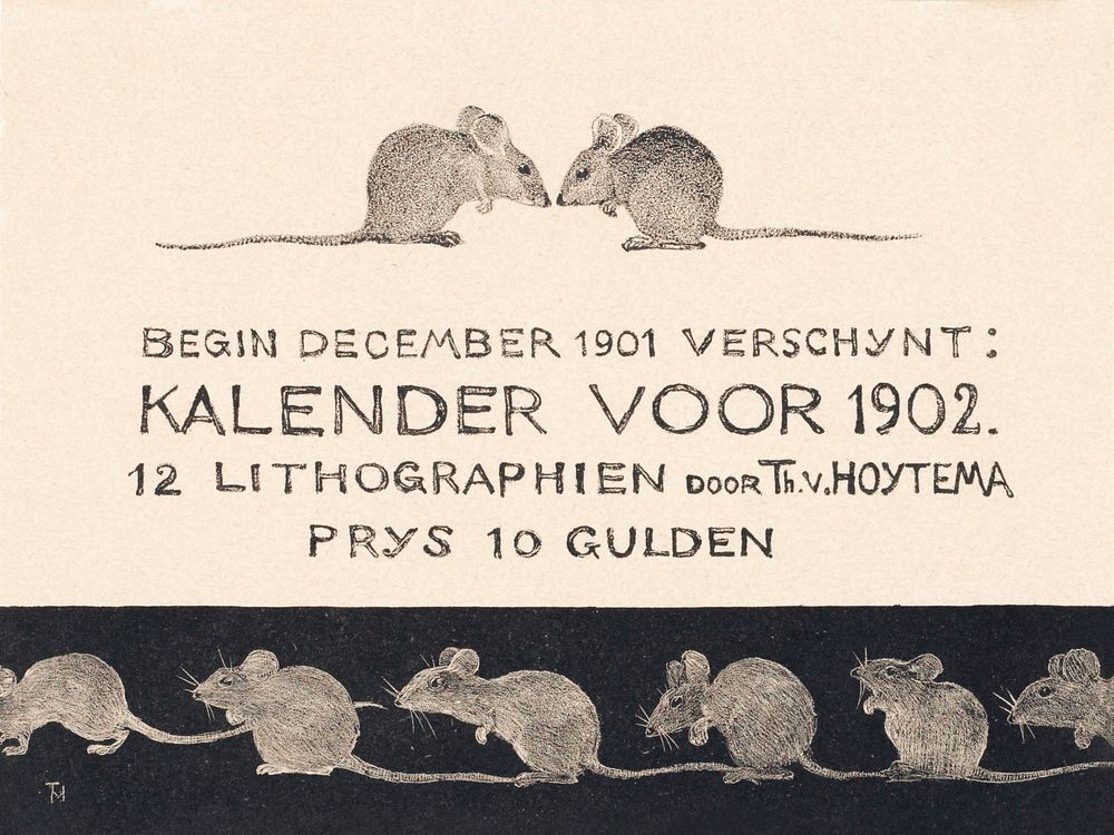 Aankondiging voor kalender 1902 (ca.  1878&ndash;1901) print in high resolution by Theo van Hoytema. Original from The…
