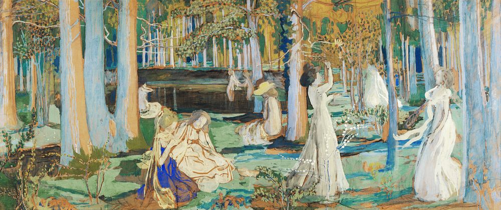The Sacred Wood (Le Bois Sacr&eacute;) (1900) painting in high resolution by Maurice Denis. Original from The Public…