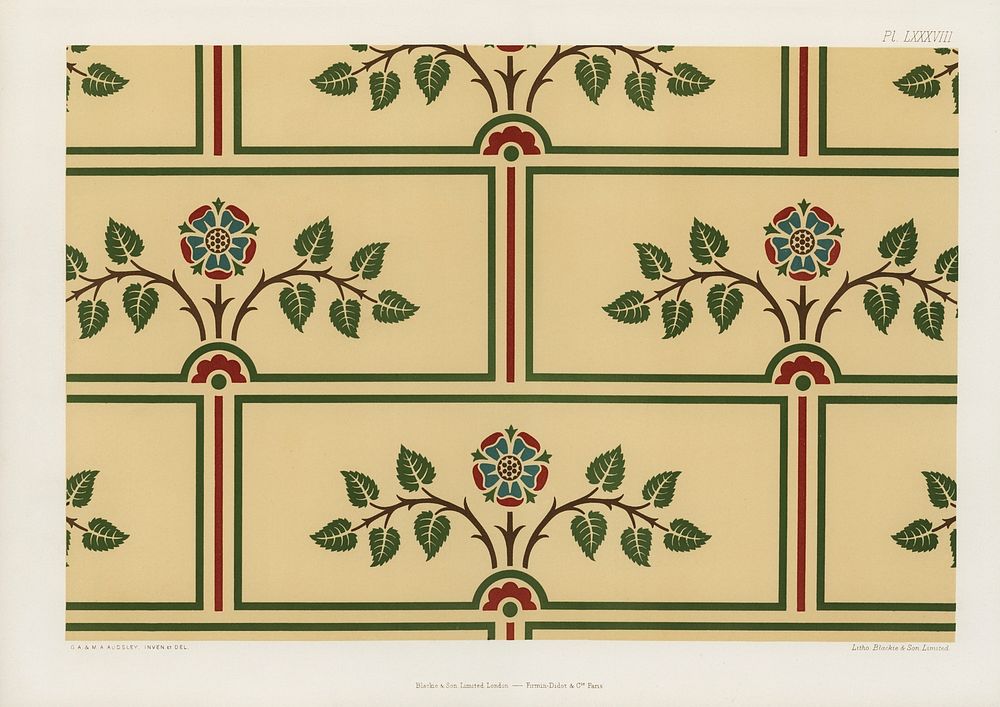 Floral brick pattern. Digitally enhanced from our own original first edition of The Practical Decorator and Ornamentist…