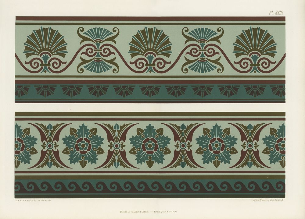 Neo-Grec antique pattern. Digitally enhanced from our own original first edition of The Practical Decorator and Ornamentist…