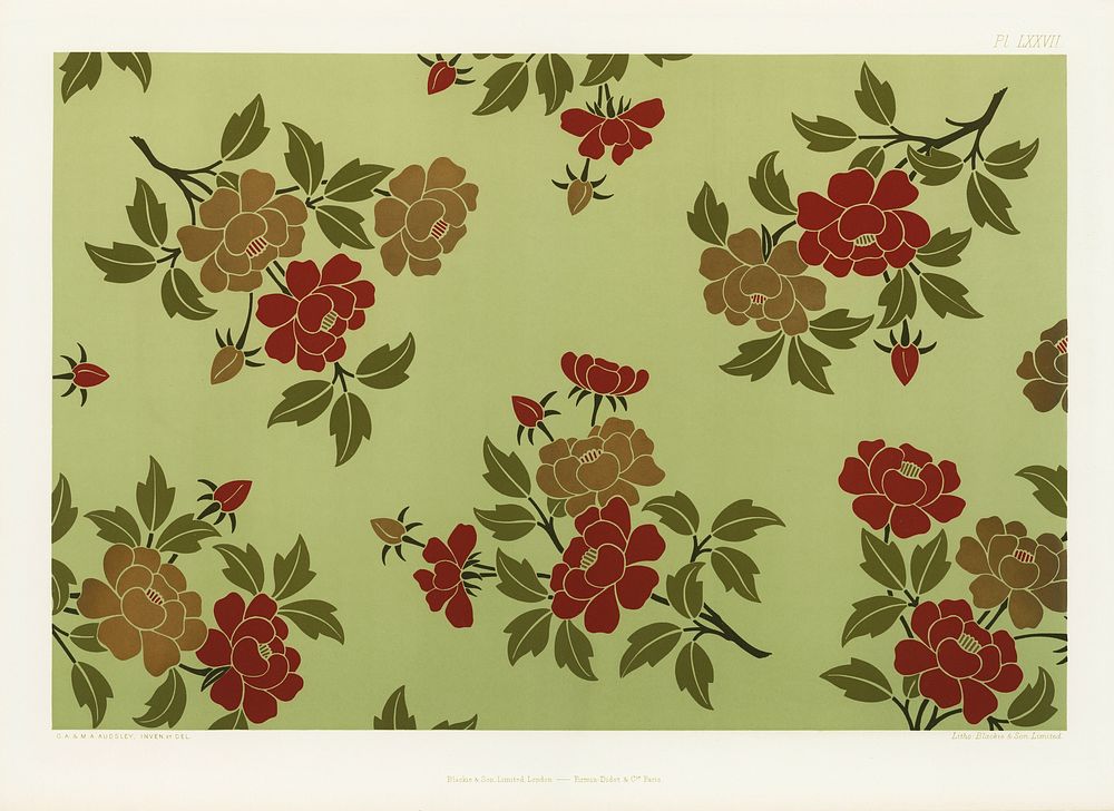 Japanese flowers and leaves pattern. Digitally enhanced from our own original first edition of The Practical Decorator and…