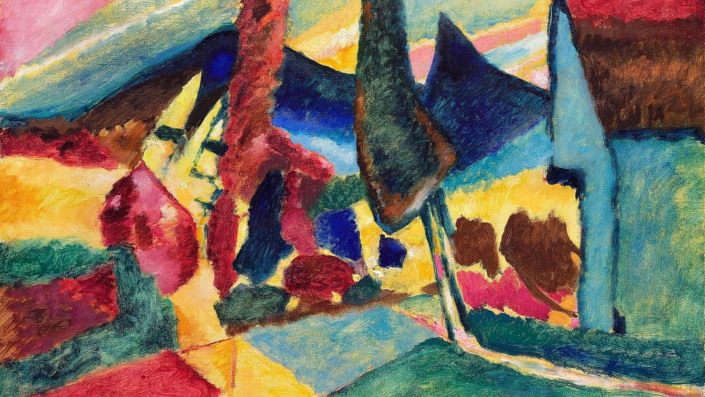 Kandinsky desktop wallpaper, abstract background, Landscape with Two Poplars famous painting