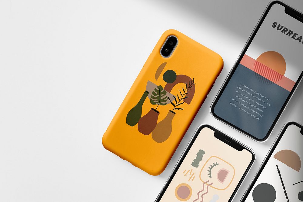 Phone case mockup, abstract floral digital device psd