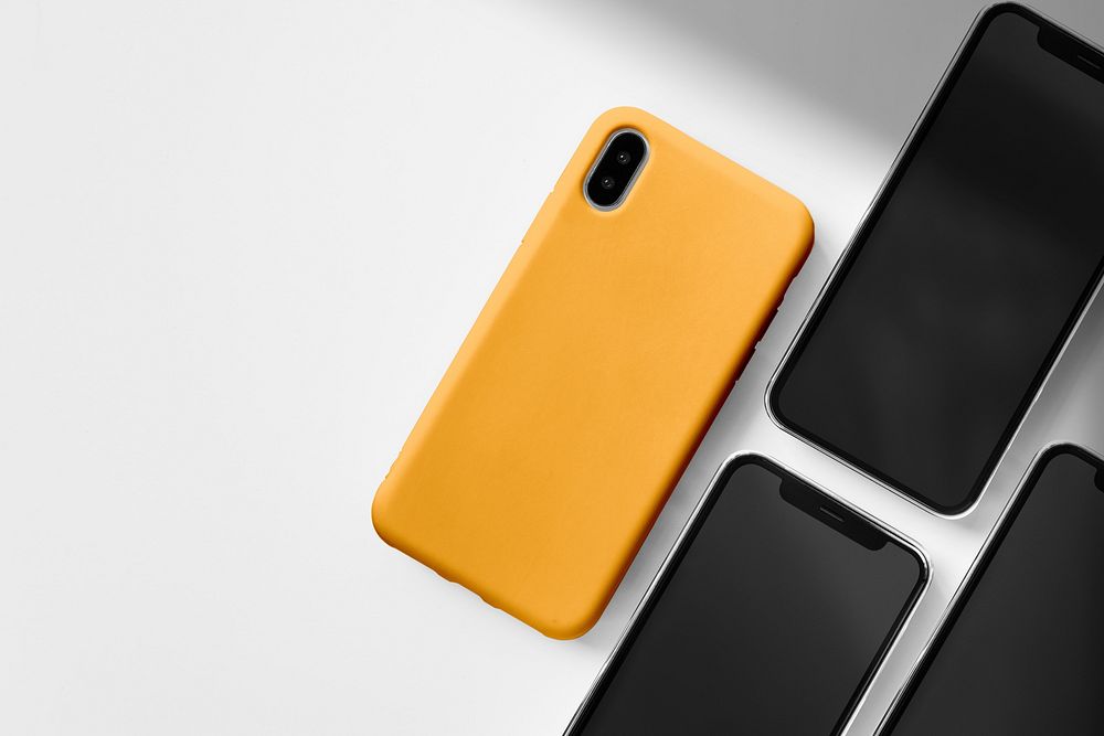 Yellow phone case, blank digital device with design space