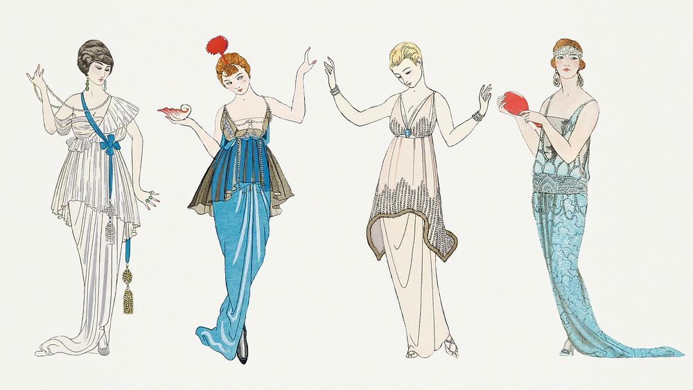 1920s women's fashion psd set, remix from artworks by George Barbier