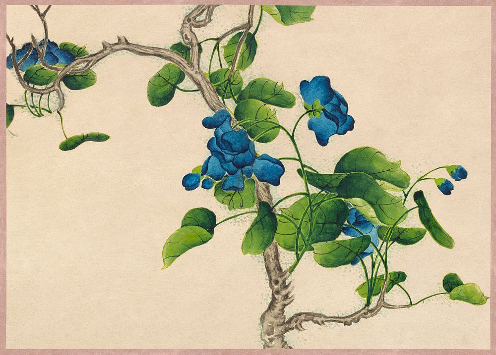 Climbing Blue Flowers (18th Century) painting in high resolution by Zhang Ruoai. Original from The Cleveland Museum of Art.…