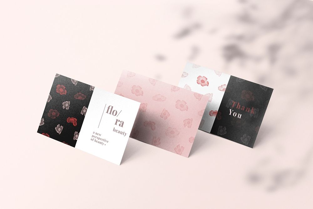 Floral pattern business card  mockup in Oriental style, remix from artworks by Zhang Ruoai