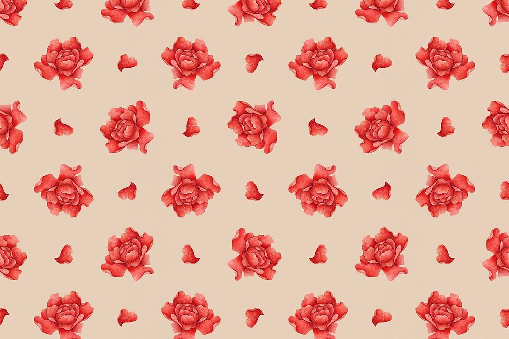 Red rose floral pattern psd background, remix from artworks by Zhang Ruoai