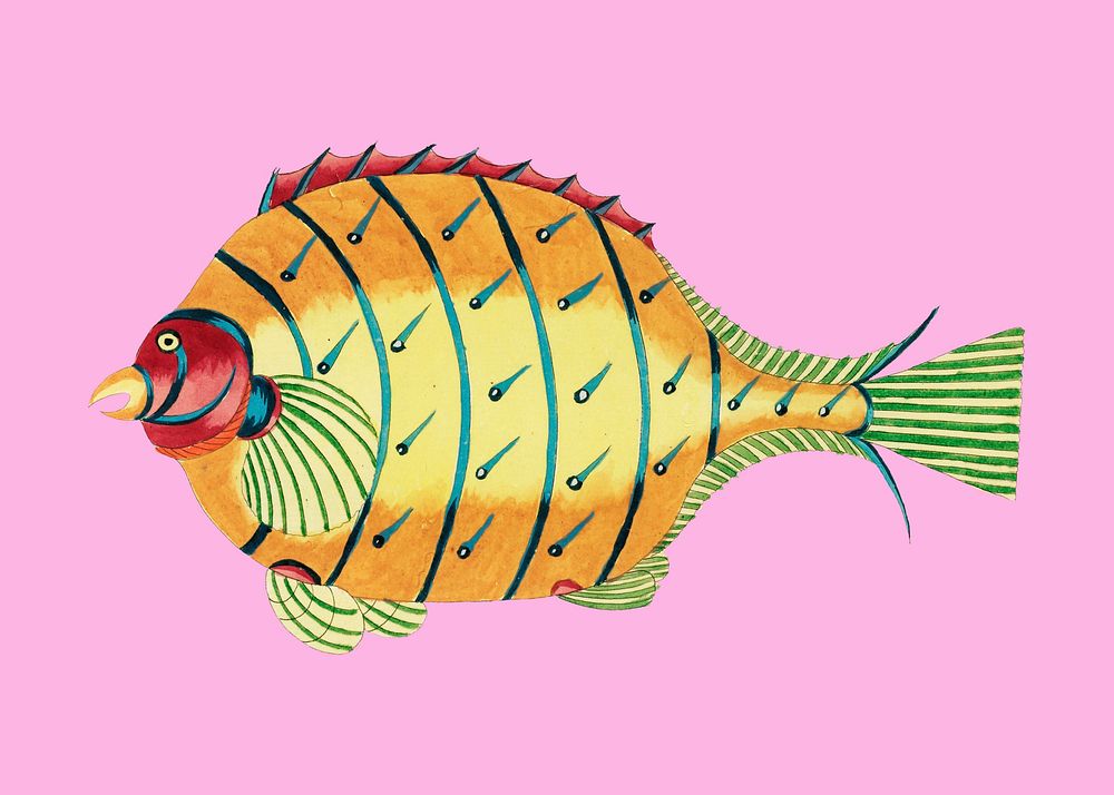 Vintage fish sticker, aquatic animal surreal illustration psd, remix from the artwork of Louis Renard