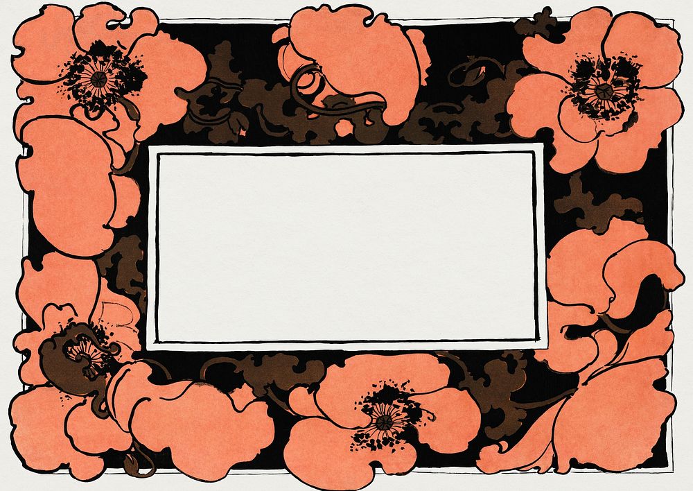 Orange poppy flower frame psd frame art nouveau style, remix from artworks by Ethel Reed