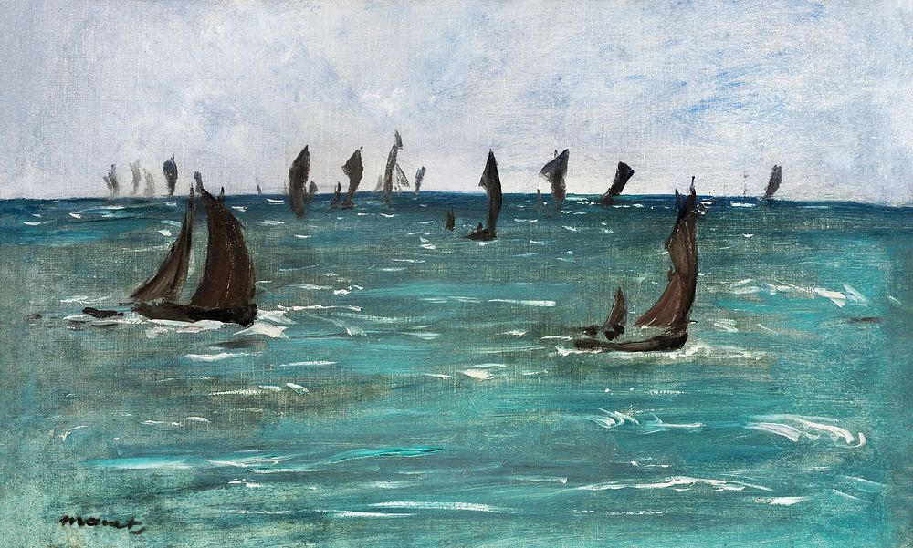 Boats at Berck-sur-Mer (1873) painting in high resolution by &Eacute;douard Manet. Original from The Cleveland Museum of…