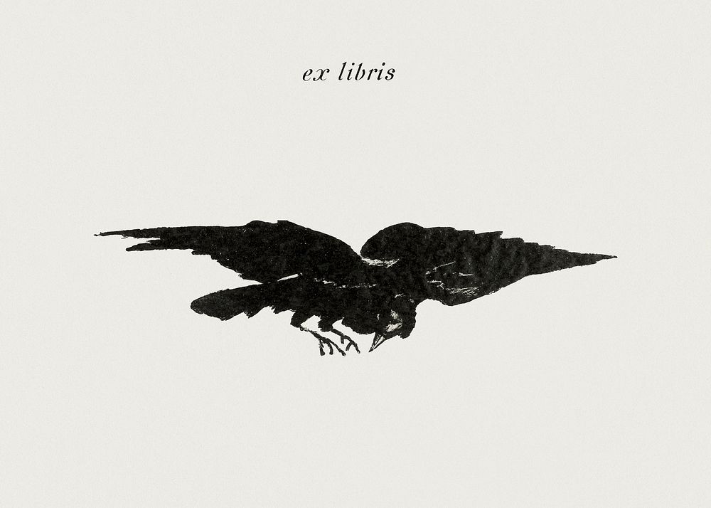 Flying Raven: ex libris, from The Raven (Le Corbeau), (1875) print in high resolution by &Eacute;douard Manet. Original from…
