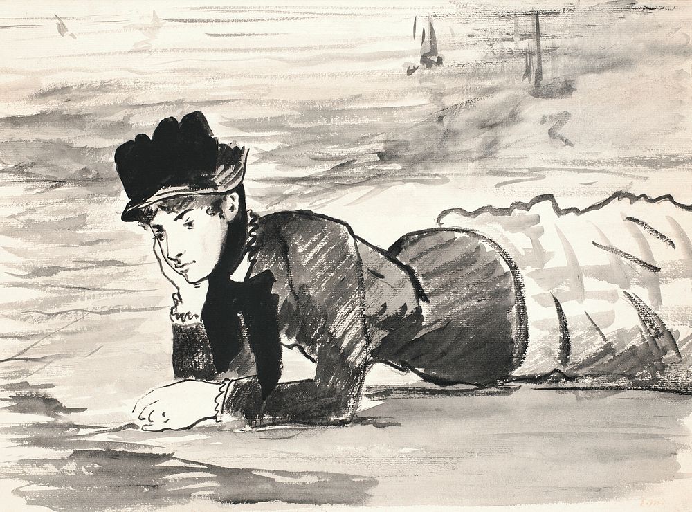 Woman Lying on the Beach. Annabel Lee (1879&ndash;1882) drawing in high resolution by Edouard Manet. Original from The…