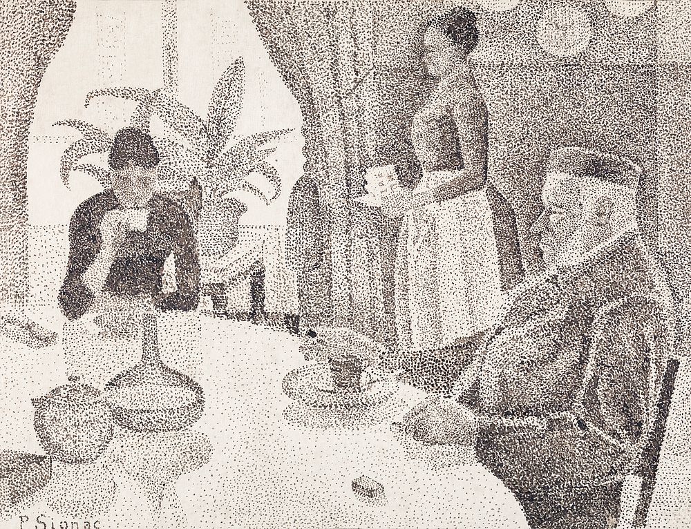 The Dining Room (ca. 1886&ndash;1887) drawing in high resolution by Paul Signac. Original from The MET Museum. Digitally…