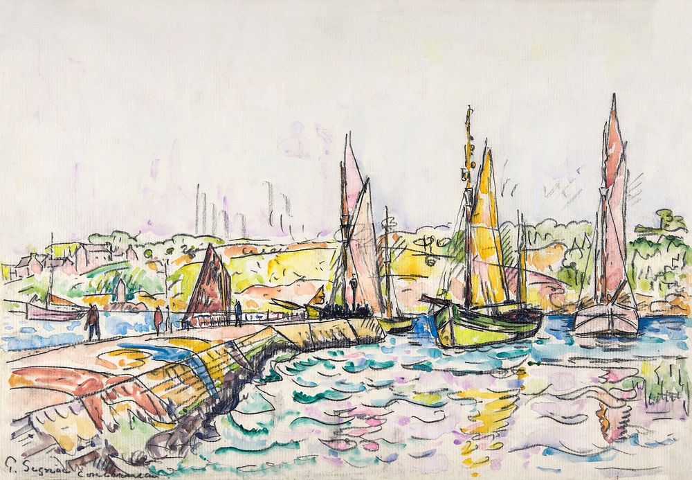 Concarneau (ca.1925) painting in high resolution by Paul Signac. Original from The MET Museum. Digitally enhanced by…
