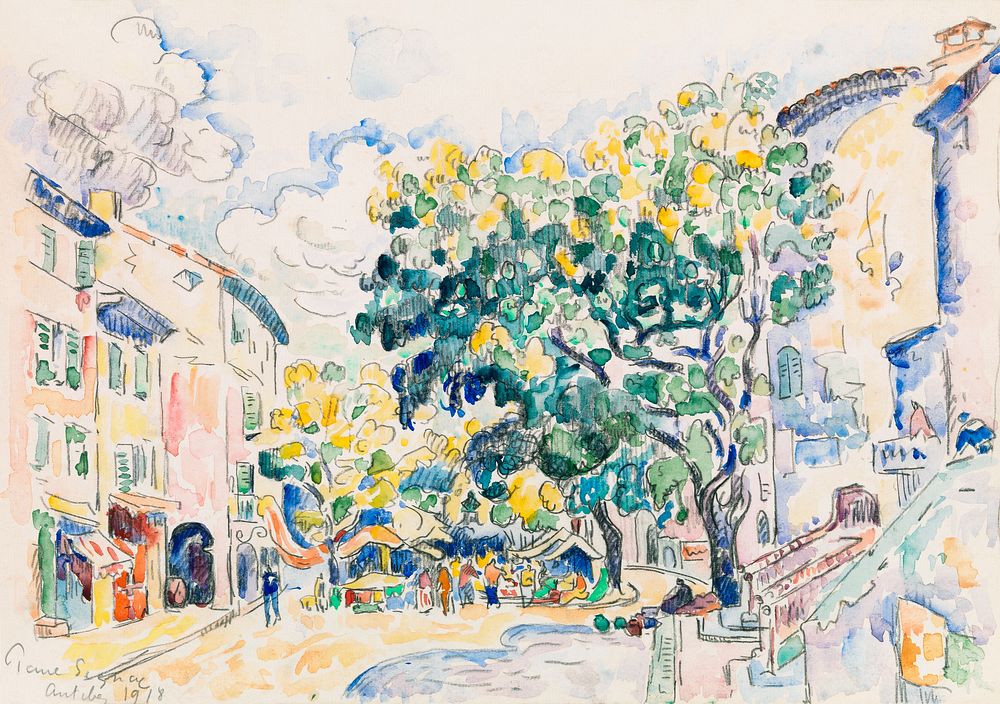 Antibes (ca. 1918) painting in high resolution by Paul Signac. Original from Barnes Foundation. Digitally enhanced by…