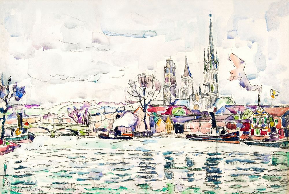 River scene: Rouen (1924) painting in high resolution by Paul Signac. Original from The MET Museum. Digitally enhanced by…