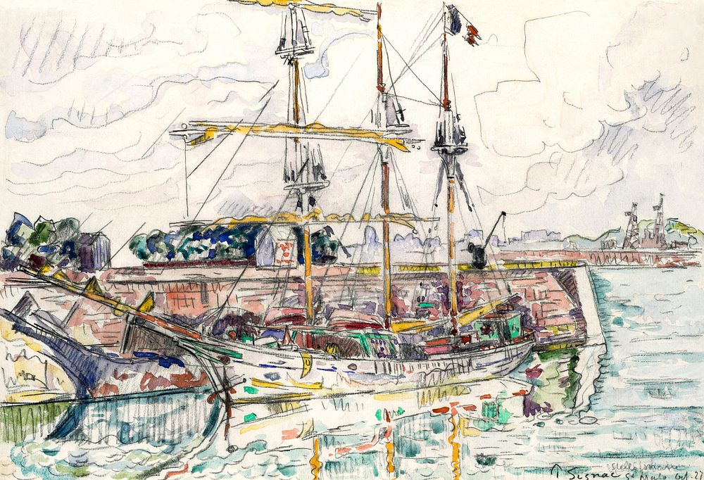 Docks at Saint Malo (1927) painting in high resolution by Paul Signac. Original from The MET Museum. Digitally enhanced by…